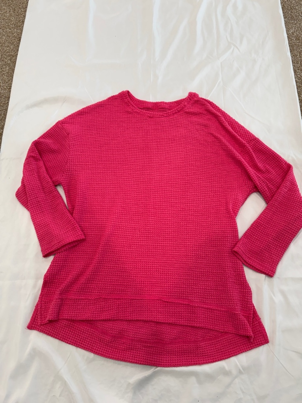 Bright Pink Waffle Knit Pullover Tunic Top—XL